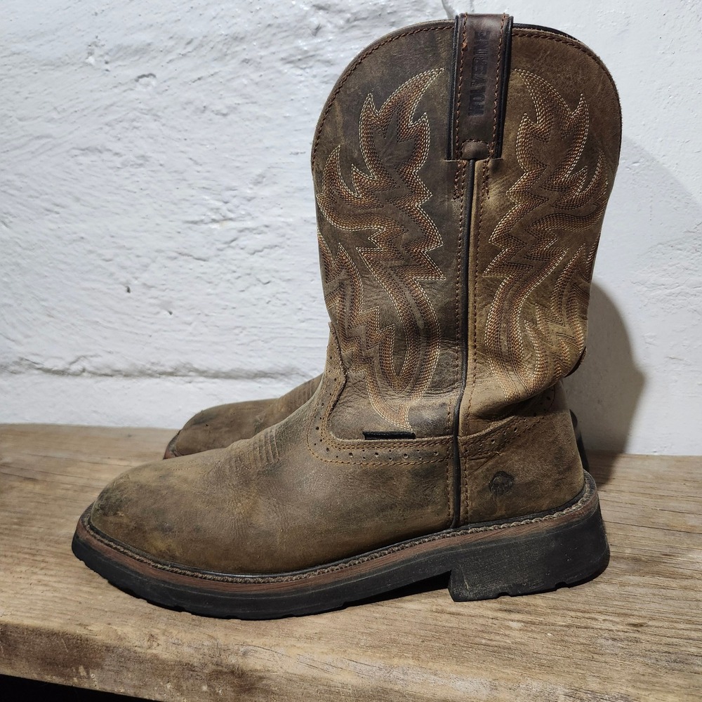 Wolverine Mens Brown Leather Steel Toe Wellington Square Toe Work Boots Size 10M
